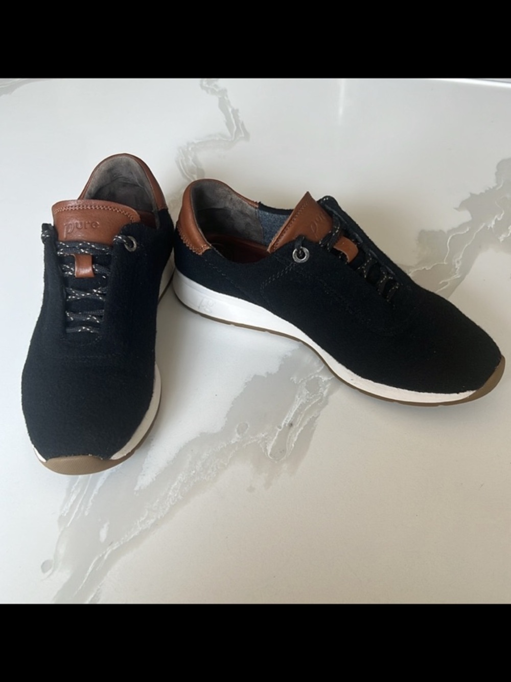 Paul Green Black Merino Wool and Brown Leather Lace Up Sneakers Mens Sz 6